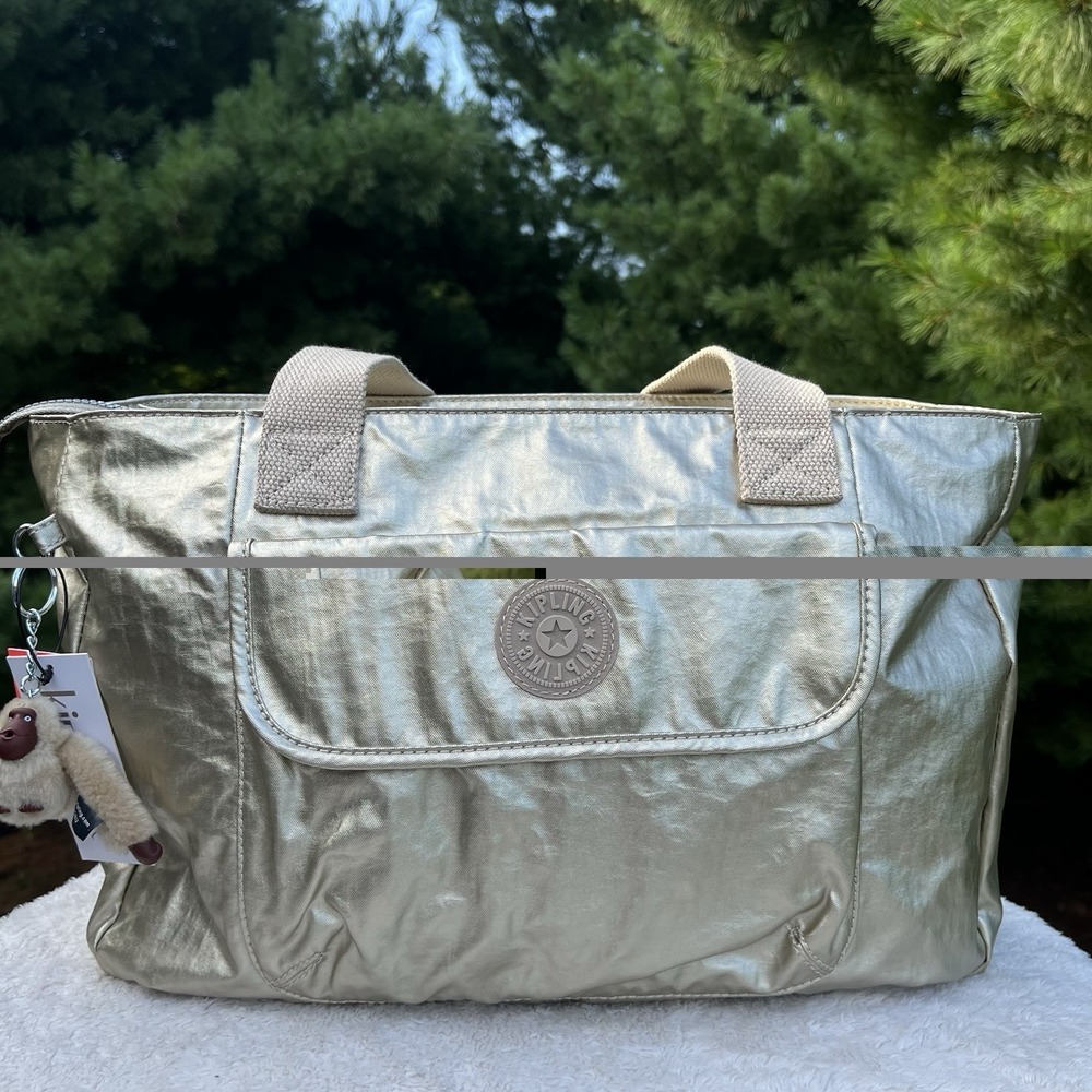 Kipling HB6279 Tote Bag Goldnbeige Metallic Gold NWT Monkey Large Shoulder Bag